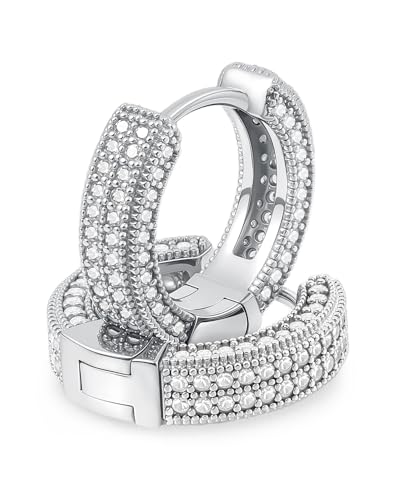 Iced Out Hoop Earrings Moissanite Earrings Mens Women Lab Diamond Small Huggies Cross Dangle Cartilage S925 18K Gold Plated Hypoallergenic Hip Hop Earring with VVS1 GRA Certified 15MM