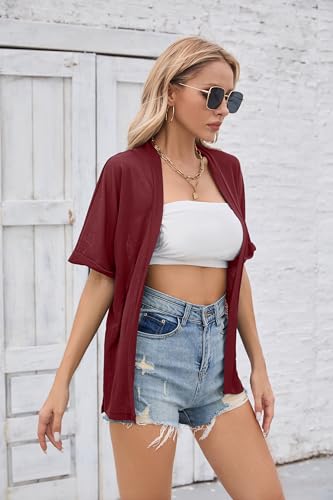Image of Iandroiy Women's Lightweight Open Front Cardigans Casual Short Sleeve Blouse Tops