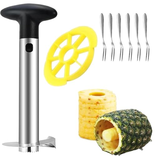 8 Pièces Set Outil Ananas Cuisine 2ème Génération Coupe Ananas Éplucheur Ananas Professionnel 1 Coupe et 6 Fourchettes en Acier Inoxydable Idéal pour...