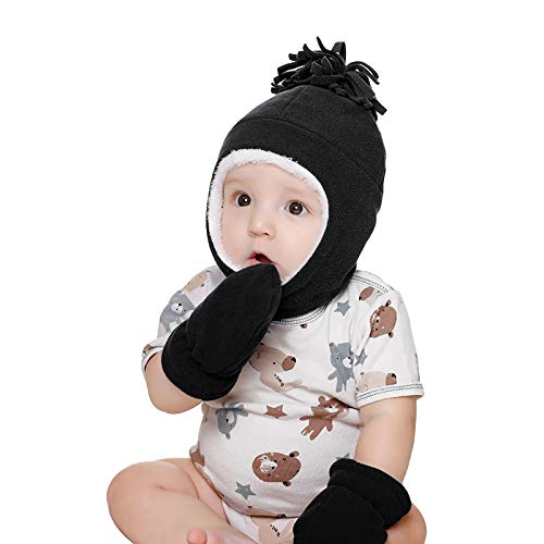 0-7Yrs Kid Toddler Fleece Lined Hat and Mittens Set Baby Boy Girl...