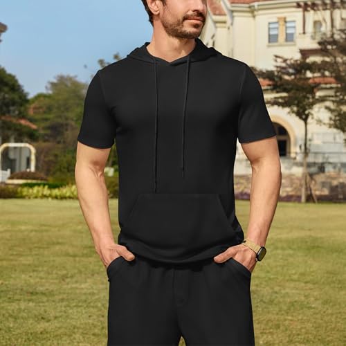 Uni Clau Men's Tracksuit Short Sets 2 Pieces Summer Outfit Casual Short Sleeve Hoodie and Shorts Set2