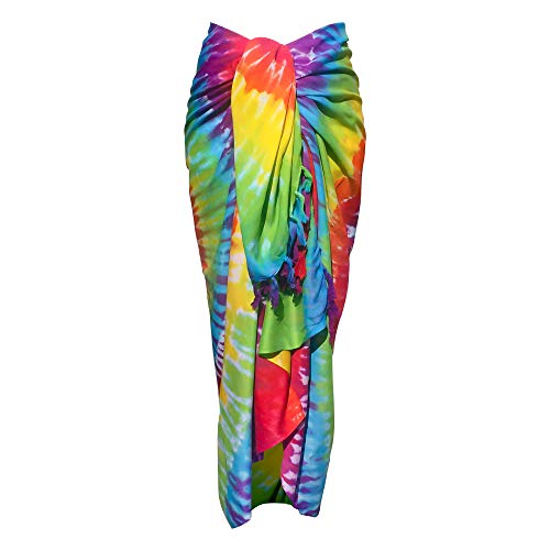 Island Chic Womens Beach Sarong in Tie Dye Rayon Long Swimsuit Cover Up Handmade in Bali