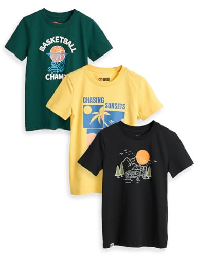 Image of Amazon Brand - Symbol Boys 100% Cotton Graphic Printed Half Sleeves T-Shirt | Age 6-14 Years (Available in Combo Pack of 3 and 5)