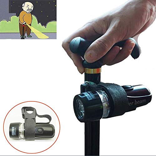 AUXPhome Universal - Adjustable, Portable Hand Walking Stick Fixed Mount LED Flashlights Torch Light for All Walking Stick Cane Balancing Mobility & Disability Aid Holder Strap Handle ?No Cane?