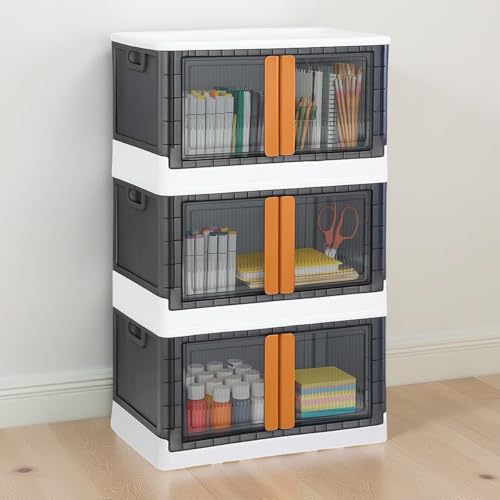 Image of ALOXE Plastic Cupboard for Bedroom & Storage | Stackable Organizer with Front Doors | Compact Multipurpose Cabinet for Clothes, Toys & Essentials | 3 Tier