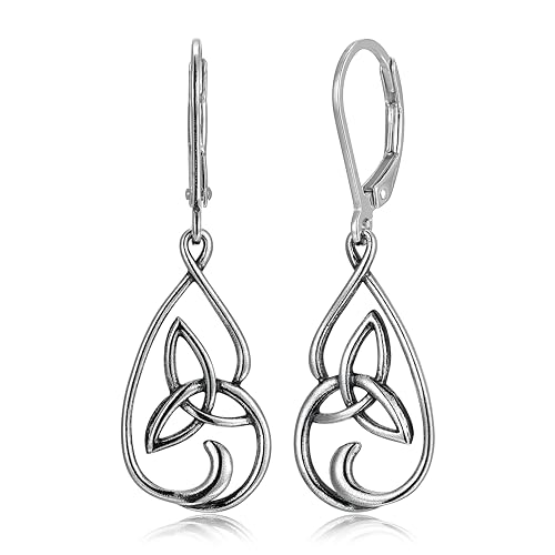 MORGAN & PAIGE .925 Sterling Silver Oxidized Celtic Knot Dangle Earrings for Women - Irish Intricate Leverback or French Wire Hook Hypoallergenic Sterling Silver Earrings, Jewelry for Her