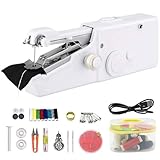 Mini Handnähmaschine Elektrisch, Mini Nähmaschine,Tragbare Elektrische Nähmaschine, HandNähmaschine mit Nähzubehör, Leicht & Einfach für Anfänger, Ideal für Kleidung, Vorhänge, DIY, Reisen (Weiß)