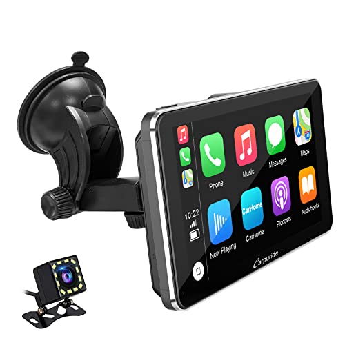 2022 Newest Carpuride Wireless Portable Apple Carplay & Android Auto 7 Inch Touchscreen Car Radio Receiver with Mirror, Bluetooth, Google, Siri, FM, GPS Navigationï¼ˆDashboard or Windshield Mountedï¼‰