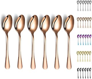 Rose Gold Dinner Spoons, Kyraton 6 Pieces 19cm Stainless Steel Table Spoon with Titanium Copper Plating, Rose Gold Soup Spoons, Dessert Spoons Sliverware Dishwasher Safe Set of 6