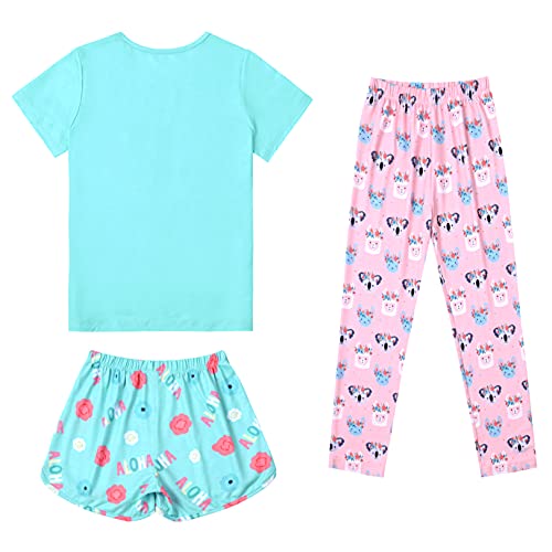 Image of Mirawise Girls 3 Pc Pajamas Sleepwear Cotton Pjs Clothes Set 4-13 Years
