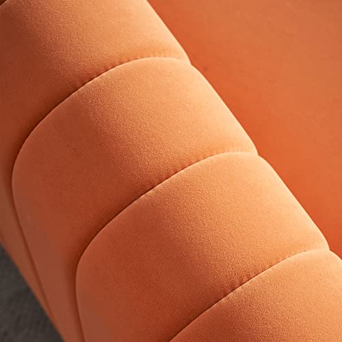 Image of KEIKI 84 inch Velvet Deep Channel Tufted Sofa with Back Cushions and Rolled Arms, Modern Style 3-Seater Couch with Golden Polished Steel Legs, Easy Assembly, for Living Room, Bedroom, Office, Orange