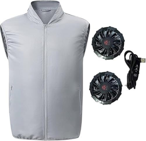 Chaleco de Enfriamiento con 2 Ventiladores, Verano Ropa de Aire Acondicionado, Chaleco de Refrigeración, Transpirable Protección Solar(Gray,L)