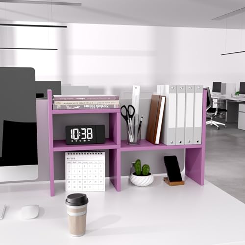 Image of Jerry & Maggie Desktop Organizer Office Storage Rack Adjustable Wood Display Shelf Birthday Gifts Toy Home Decor Free Style Rotation Display True Natural Stand Shelf (Violet)