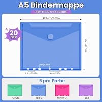 20 Stück Dokumententaschen A5 zum Abheften, 5 × 4 colors Wasserdichte Klarsichthüllen A5 Dokumentenmappe mit 7 Löchern und Klettverschluss, A5 Ordner Transparent für Dateien Karten Dokument – Ansicht 2