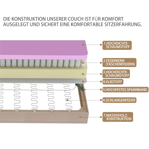 Meeyar 3 Sitzer Sofa, 221 cm Kleines Sofa mit Massivholzbeinen und Seitentaschen, Abnehmbare Bezüge, Kurzplüschstoff Sofa für Wohnzimmer, Schlafzimmer, Büro, Wohnung,Gelb