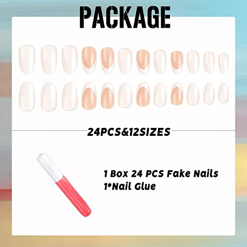 Imsohot Oval Press On Nails Medium White Fake Nails Nude Round False Nails Glossy Nature Nails Glue On Nails Full Cover Acylic Artificial Nails 24Pcs #TOP4