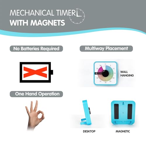 Visual Timer 7.5 inch; 60 Minute 1 Hour Countdown Timer for Kids Classroom Teaching Tool Home Office Meeting, Mechanical Countdown Clock for Exam Time Management Magnetic, Sky Blue with Colorful Disc - Image 3