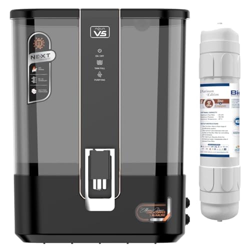 Image of Aqua V5 Zinc Copper Alkaline RO Water Purifier | 10 Liter Storage | RO + UV + UF + Zinc + Copper + Alkaline + TDS Control | 3000 TDS | Best For Home and Office (Mirror Black) (Black)