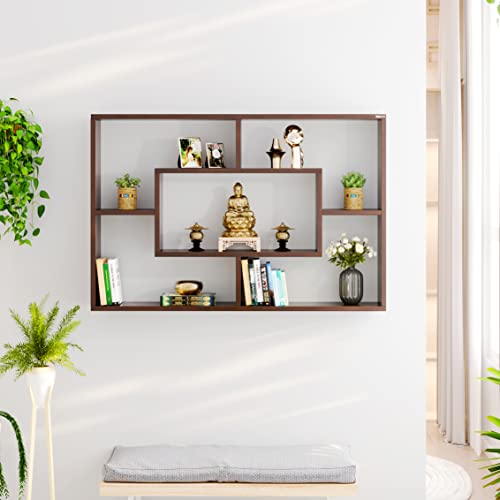 BLUEWUD Crafte Engineered Wood Wall Decor Floating Shelf Display Rack Decorative Hall Décor for Living Room Home Furniture (Wenge)