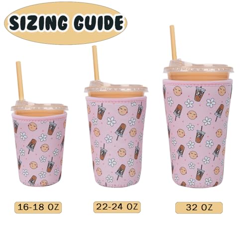 Image of Reusable Insulated Neoprene Iced Coffee Cup Sleeve, Durable Drink Sleeve for Cold Beverages, Beverage Holder for Iced Coffee (Pink Coffee)