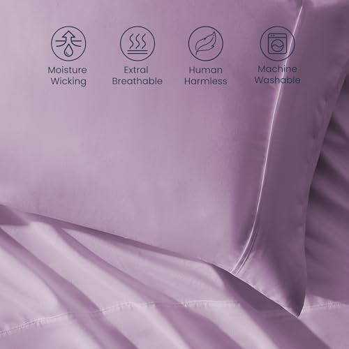 SLEEP ZONE Nanotex Super Soft Cooling King Bed Sheets Set 4 Piece - Easy Care Fitted Flat Sheet & Pillowcase Sets - Wrinkle Free, Fade Resistant, Deep Pocket 16" (Lavender, King)