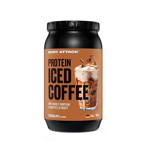 Body Attack Protein Iced Coffee Chocolate 900 g - Whey Protein Pulver mit Kaffee Extrakt - Erfrischender Proteinshake mit Instantkaffee und Kakao - Mit Koffein Made in Germany