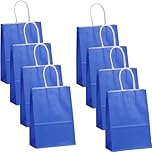 POPOYU 30Pcs Small Paper Party Bags With Handles - 15X8X21cm - Royal Blue Paper Gift Bags for and Adults Parties, Birthdays, Weddings, Christmas, Halloween, Baby Showers, Hen Parties and Sweets
