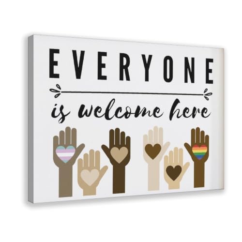 ZmlCHPD Printable, Everyone Welcome, Diversity, Inclusion, Kids, Educational,s,s, Inclusion, Canvas Wall Art Print Poster For Home School Office Decor Frame 12" L X 18" W