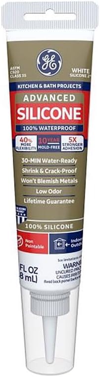 GE Silicone GE281 Advanced Silicone 2 Kitchen & Bath Sealant, 2.8oz, White, Pack of 12
