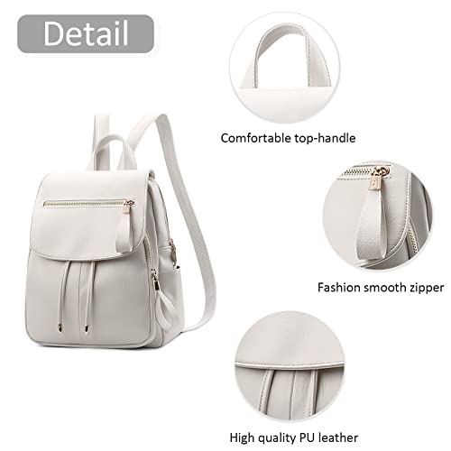 DIRRONA Rucksack Damen Beiläufig Diebstahlschutz Daypack Reise Wasserdicht Rucksack Schule Büro Geschäftsreise PU Leder Mittel Damen Rucksack Weiß – Bild 4