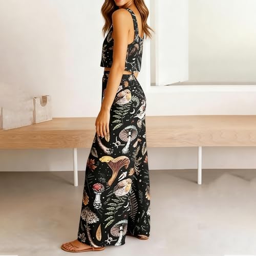 CORAMOON 2 Piece Sets for Women Casual Summer Outfits Womens Crop Top with Wide Leg Pants Lounge Set Matching Travel Vacation Clothes, M - image 4