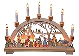 YS Schwibbogen Lichterbogen Leuchter Bescherung traditionelles Motiv farbig 10flammig innenbeleuchtet Weihnachten Advent Geschenk Dekoration (10792), Naturfarben, 45 cm breit