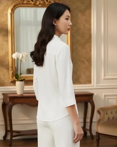 Image of Women's Viscose Rayon Button Down 3 /4 Sleeves Collar Neck Plain Formal Shirt Pack of 1
