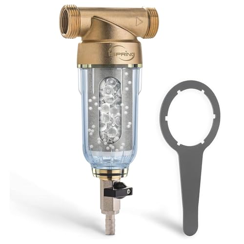 Image of iSpring WSP-50SLS Spin Down Sediment Filter & Water Scale Inhibitor, Whole House Scale & Corrosion Prevention Prefilter, Mesh-Cleaning Scraper-Beads, Flushable Well Water Sediment Buster, 50 Microns