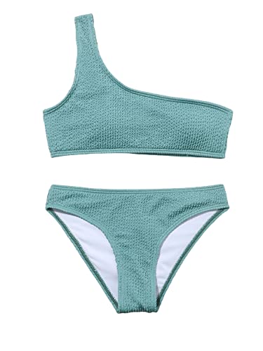 SOLY HUX Girl's One Shoulder Bikini Bathing Suits 2 Piece Swimsuits Army Green 160