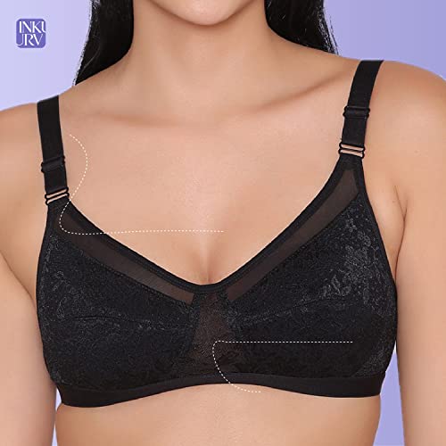 Image of INKURV Non-Padded Full Coverage Bra for Women with Cotton Blend Lining | Stylish and Stretchable Net Design | Fancy and Soft Bra for Women Daily use