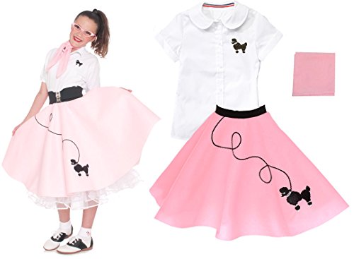 Hip Hop 50S Shop 3 Piece Child Poodle Skirt Outfit, Size 10 Light Pink #TOP1