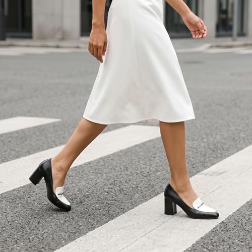 Image of Eldof Women's Pumps Block Heel Round Toe Slip On Chunky Loafer Heel Dress Shoes Pumps for Women 2.5 Inches
