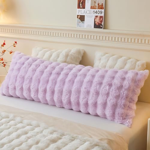 Image of LIFEREVO Fluffy Faux Rabbit Fur Long Bolster Pillowcase 50x137 cm, Lavender