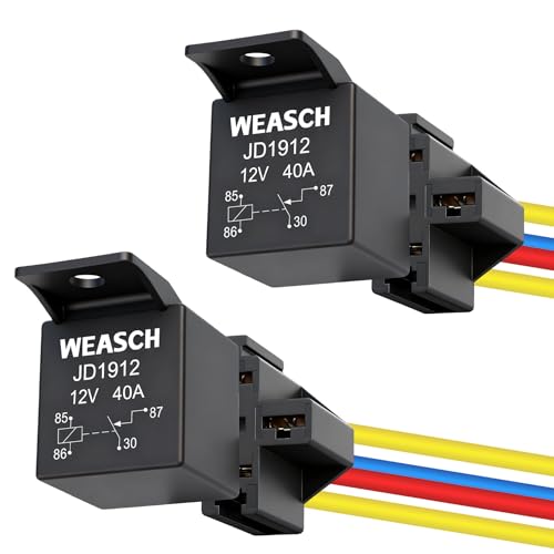 Weasch 2 Pack JD1912 Car Relay Harness, 12V 40A 4-Pin SPST, with Interlocking Relay Socket and Wiring Harness for Automotive Truck Motorcycle Boat