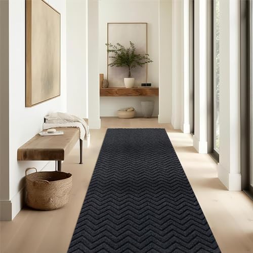 Runner Rug Carpet Runners, Indoor/Outdoor Hallway Custom Sizes Kitchen Entryway Bedroom Area Rugs with Natural Non-Slip Waterproof Rubber Backing, Garage Mat, Gray Triangle, 2ft x 6ft