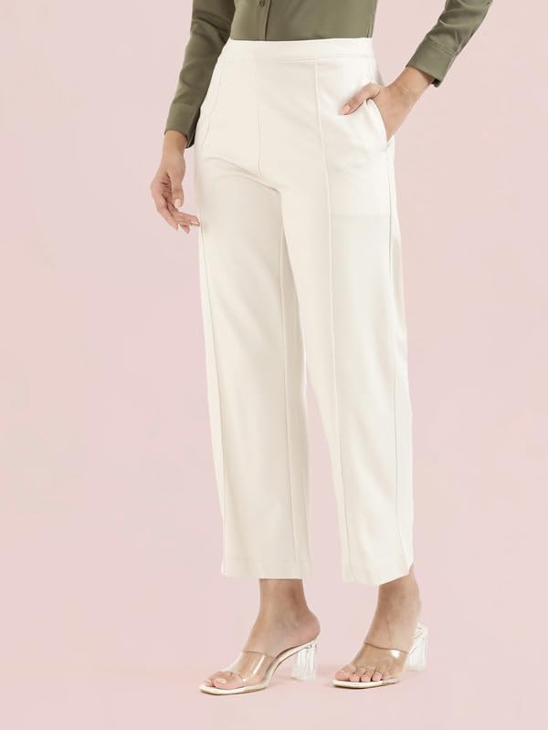 Image of GO COLORS Stretch Rayon Blend Ponte Wide Pants Full Length for Women| Breathable, High Rise