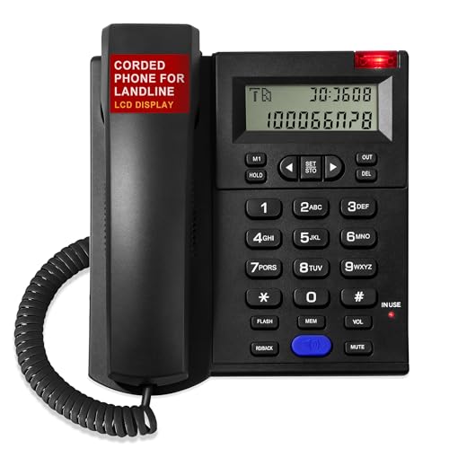 Uvital Corded Phone for Landline, Black Telephone Landline Phones, Desktop Telephone for Home/Office/Hotel with LCD Display Caller ID-Ringer Volume Hands Free, Easy-to-Use