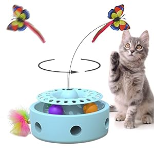 Locsee 3 In 1 interaktives katzenspielzeug, Elektrisches Mute Spielzeug f&uuml;r Katzen 360&deg; Automatisch rotierende Teaser Ball,Automatisch Stimulieren Katze Spielzeug 2022 Upgrade