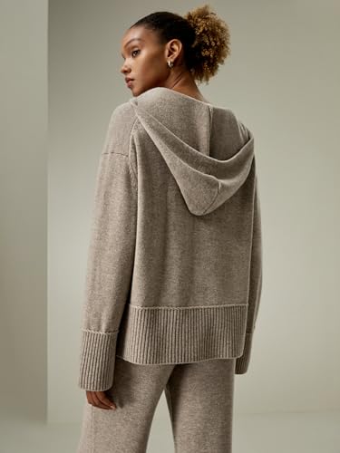 LilySilk Wool Cashmere Blend Hoodie Sweater for Womens V Neck Pullovers Hooded Casual Long Sleeve Knitted Top Winter2