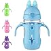 ORIGIN Best Kids BPA-Free Glass Water Bottle for Boys, Girls, and Toddler | Leak-Proof Flip Cap Lid | Protective Plastic Bunny Rabbit Sippy Cup Body with Handles, Silicone Straw | 10 Oz (Berry Blue)
