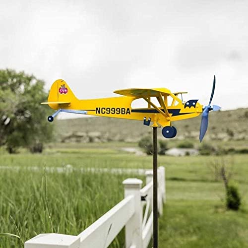 Airplane Weather Vane 3D Airplane Shape Wind Powered Kinetic Sculpture J3 Cub Airplane Weather Vane Garden Yard Balcony Lawn Patio Decorations Large,Small #TOP5