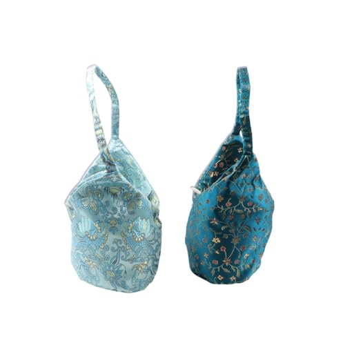 2Pcs Embroidered Handbag Crossbody Shoulder Bag, Women Drawstring Handbag Mobile Phone Bag Storage Bag, Blue