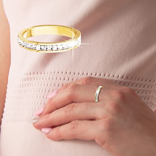 Oyogaa14K Plated Stainless Steel Rings Eternity Bands For Women Gift Baguette Cut Cubic Zirconia Simulated Diamond Ring (Gold, 6) #TOP2