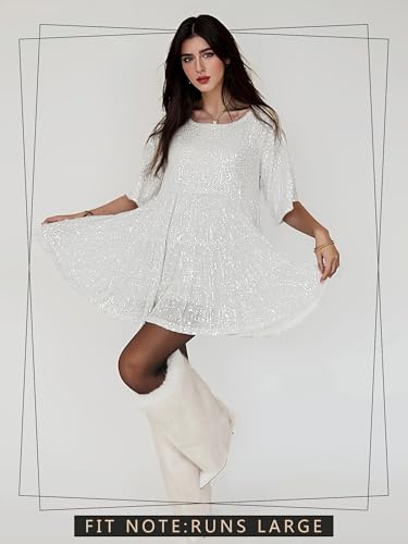 Image of MAYSTEPPE Sparkly Glitter Dress, Sequin Babydoll Summer Dress Short Flowy Tiered Tunic Dress for Women Party Club Night